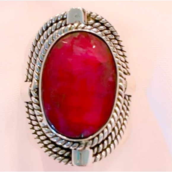 Custom Made Indian Ruby Pure Solid Sterling Silver Ring - Picture 1 of 8